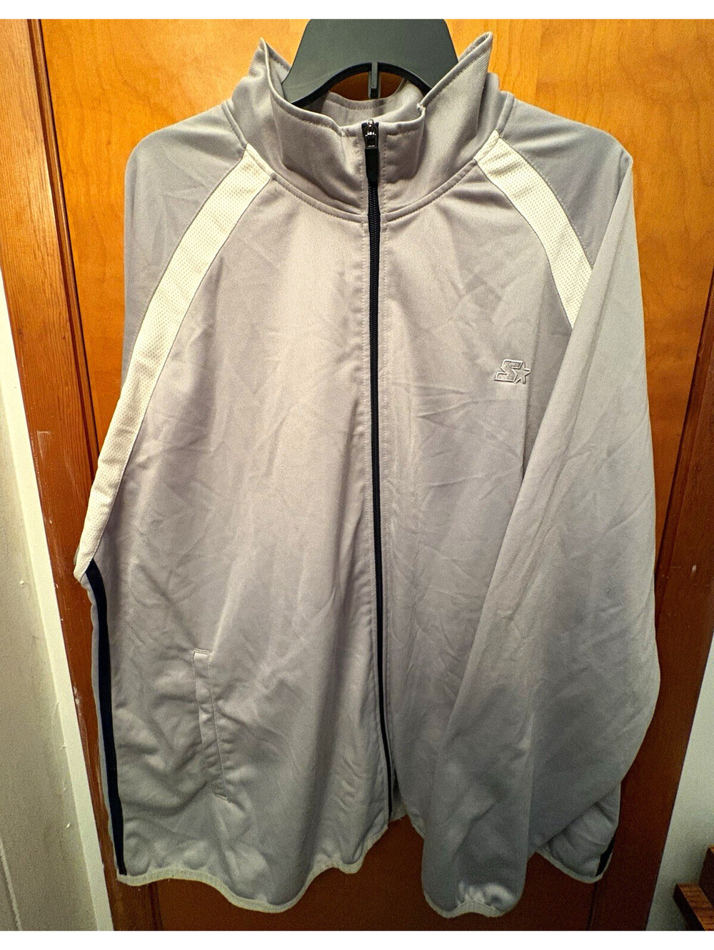 Starter Men’s 3XL Silver/White Track Jacket Full Zip Pockets Polyester